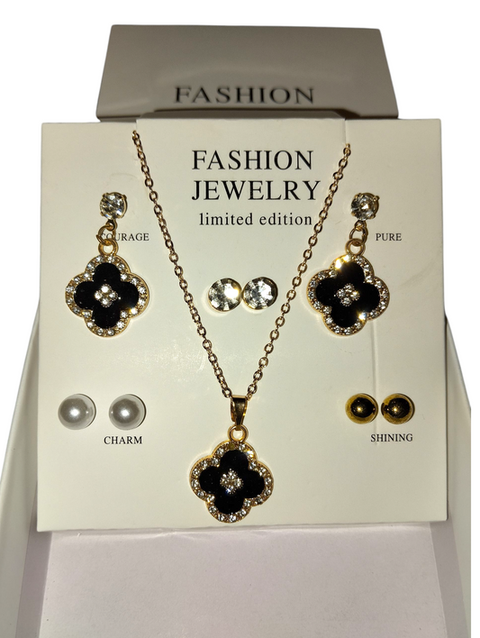 4 piece earrings set with chain & locket