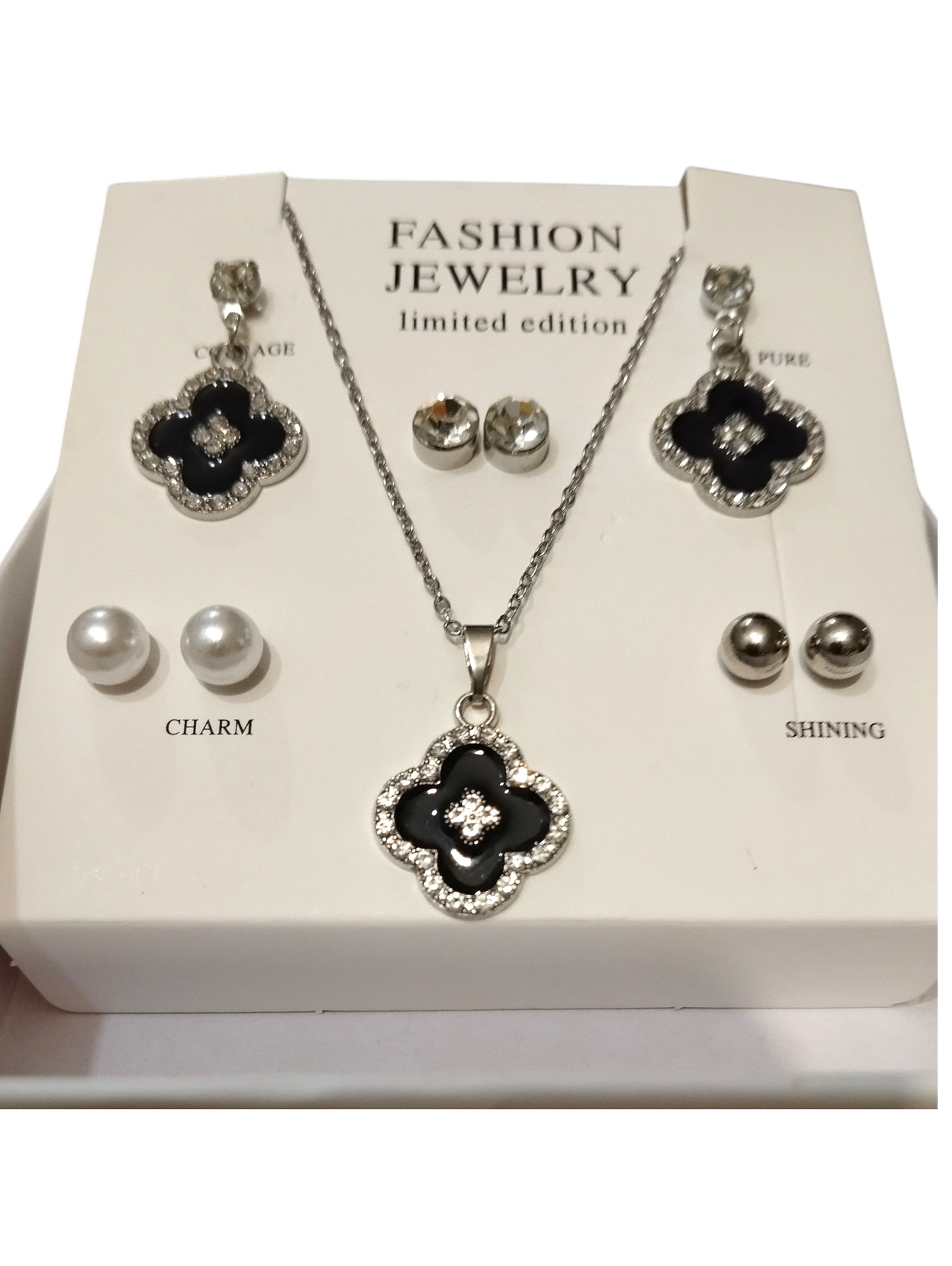 4 piece earrings set with chain & locket