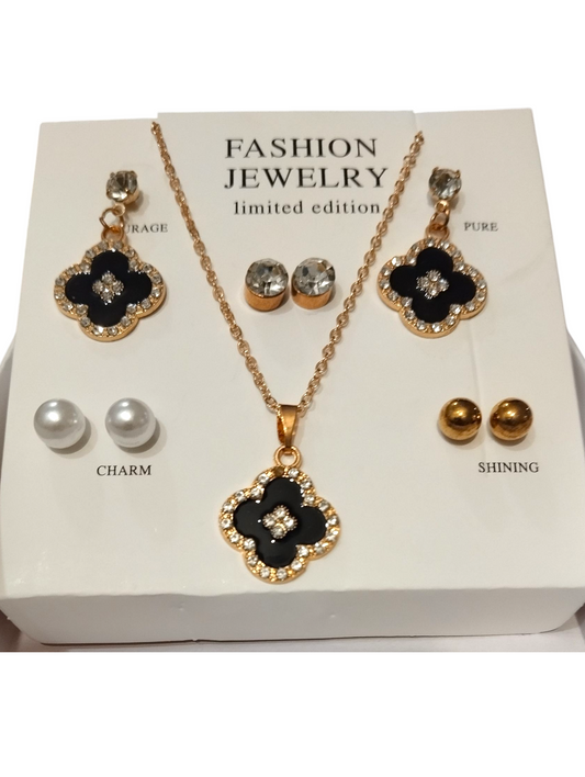 4 piece earrings set with chain & locket