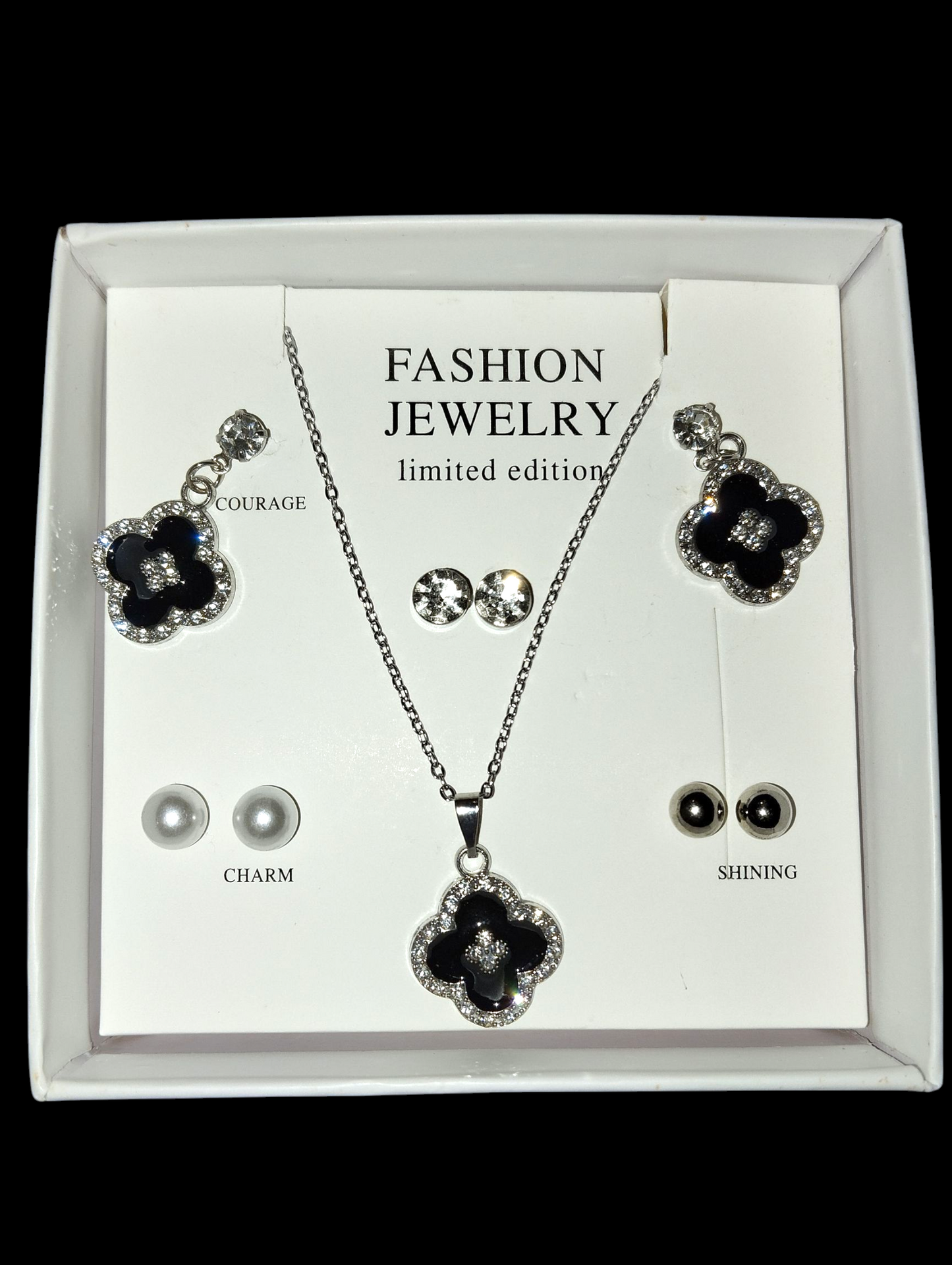 4 piece earrings set with chain & locket